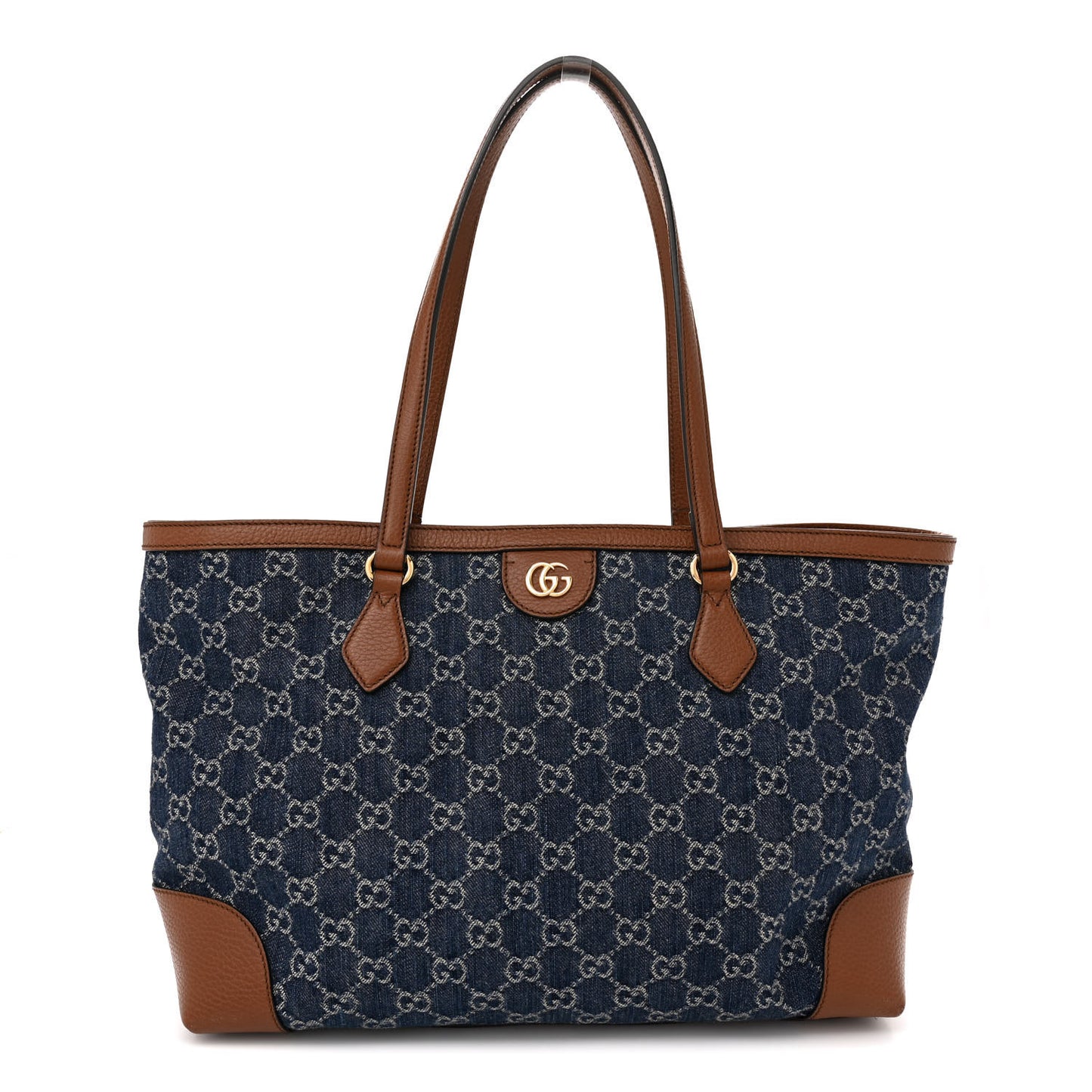 New Denim GG Monogram Medium Ophidia Shopping Tote Blue Tea Cuir