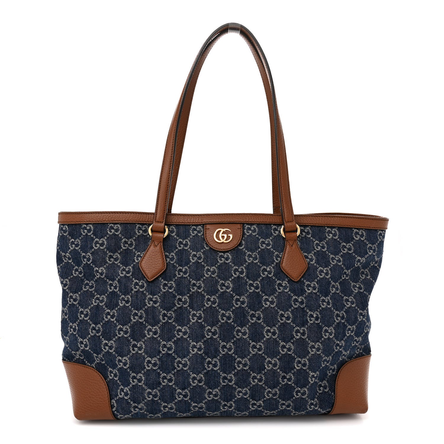 Gucci New Denim GG Monogram Medium Ophidia Shopping Tote Blue Tea Cuir 1 of 11
