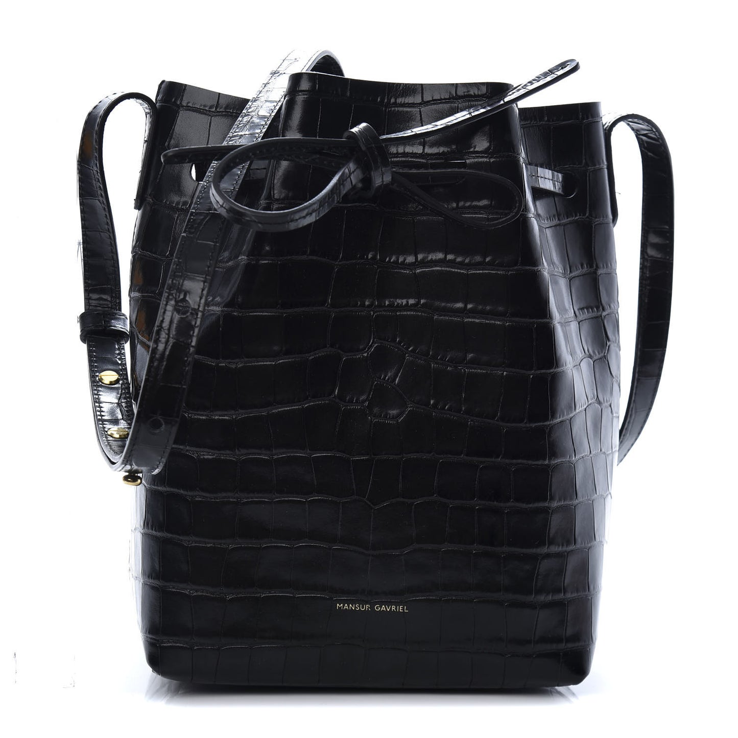 Crocodile Embossed Bucket Bag Black