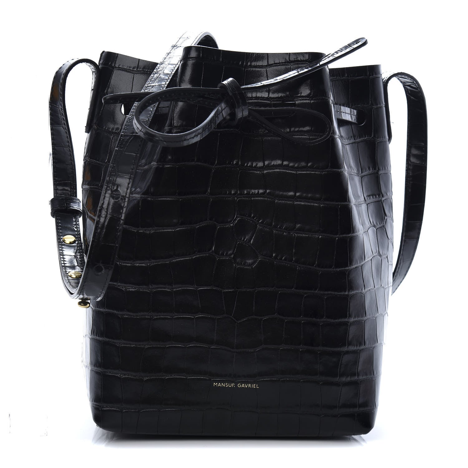 Mansur Gavriel Crocodile Embossed Bucket Bag Black 1 of 8
