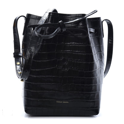 Mansur Gavriel Crocodile Embossed Bucket Bag Black 1 of 8