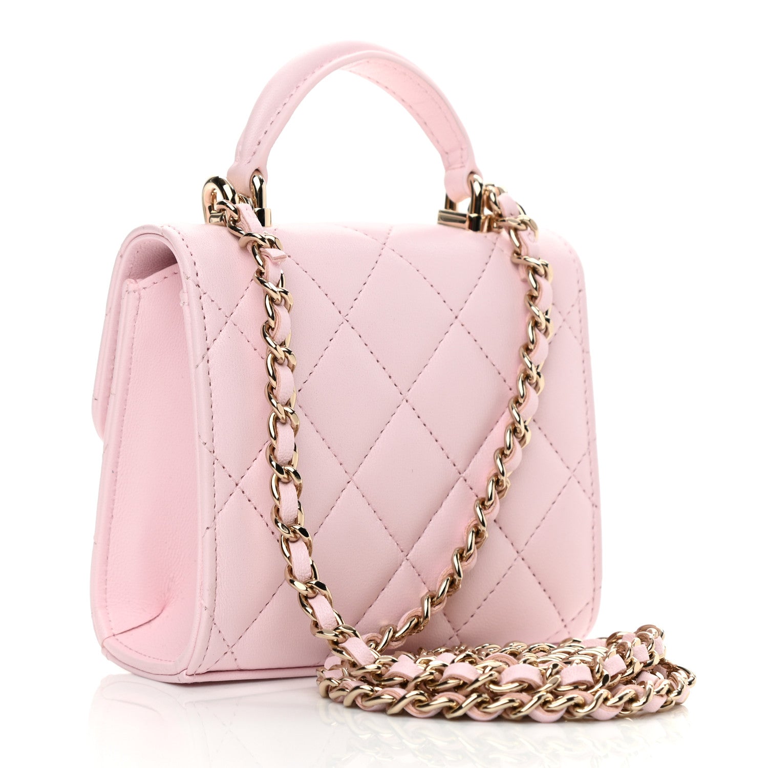 Chanel Lambskin Quilted Top Handle Clutch With Chain Light Pink 3 of 9
