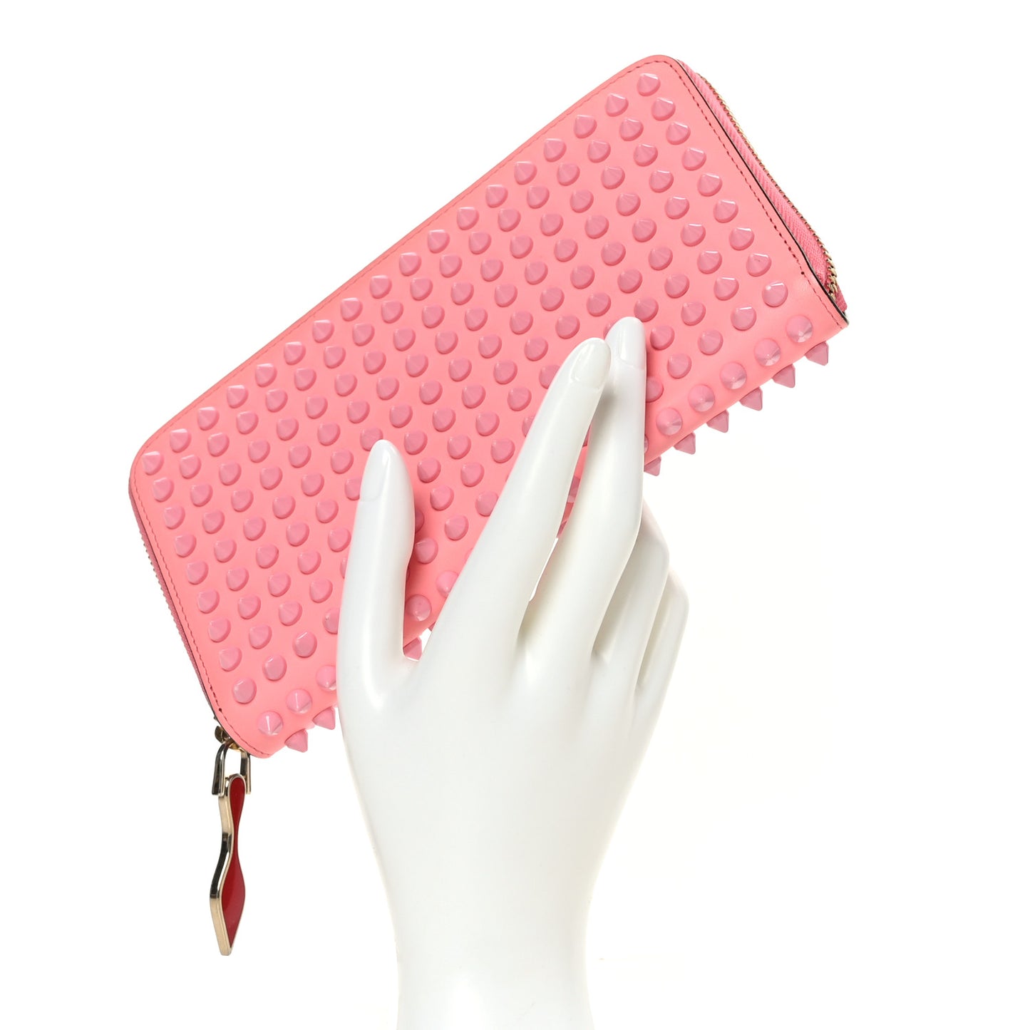 Calfskin Panettone Spiked Zip Around Wallet Pink