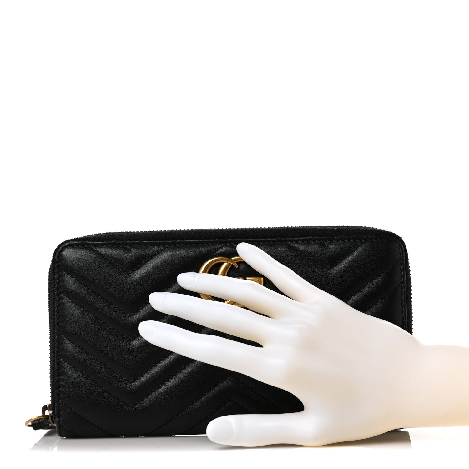 Gucci Calfskin Matelasse GG Marmont Zip Around Organizer Wallet Black 2 of 8
