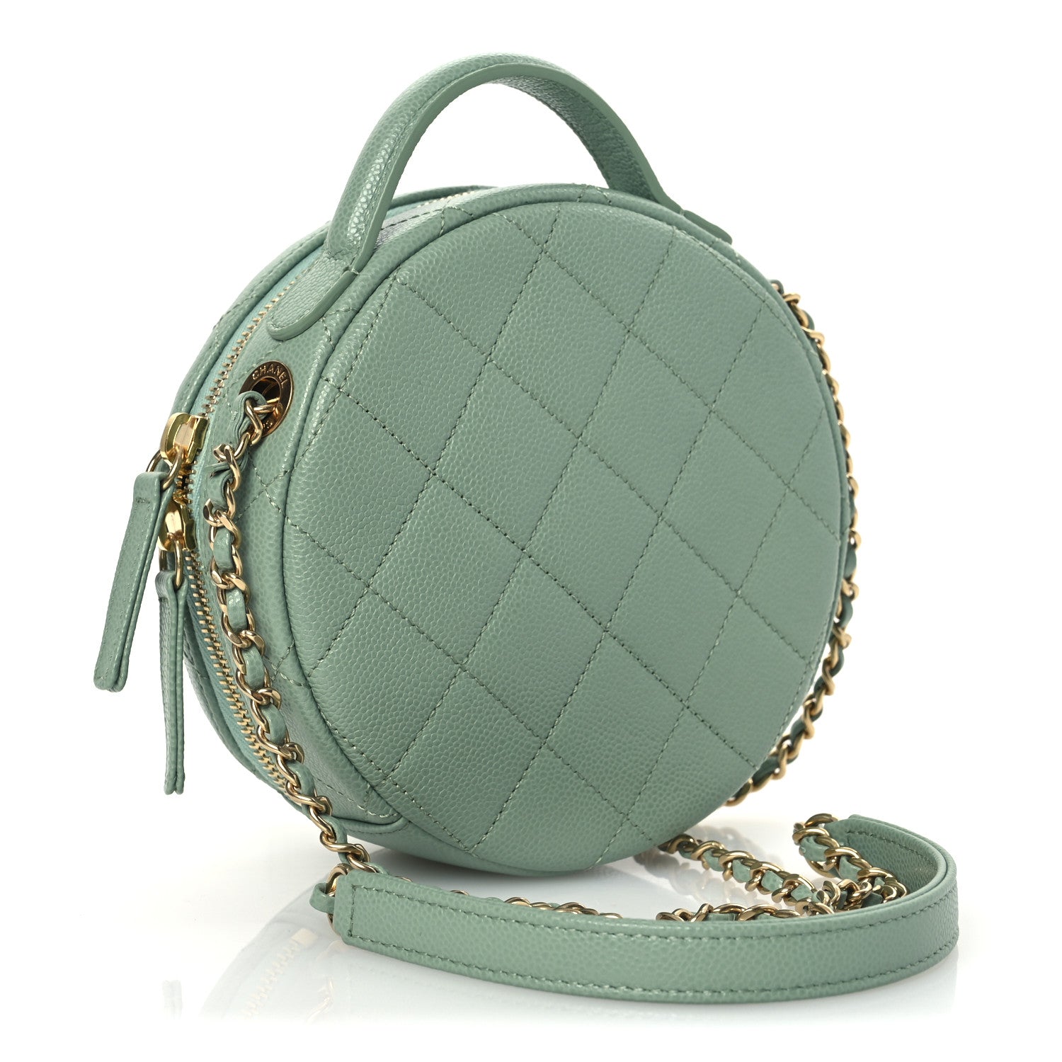 Chanel Caviar Quilted Small Round Vanity With Chain Light Green 3 of 10