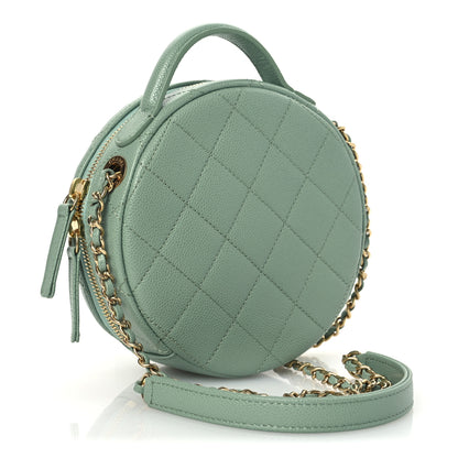 Chanel Caviar Quilted Small Round Vanity With Chain Light Green 3 of 10