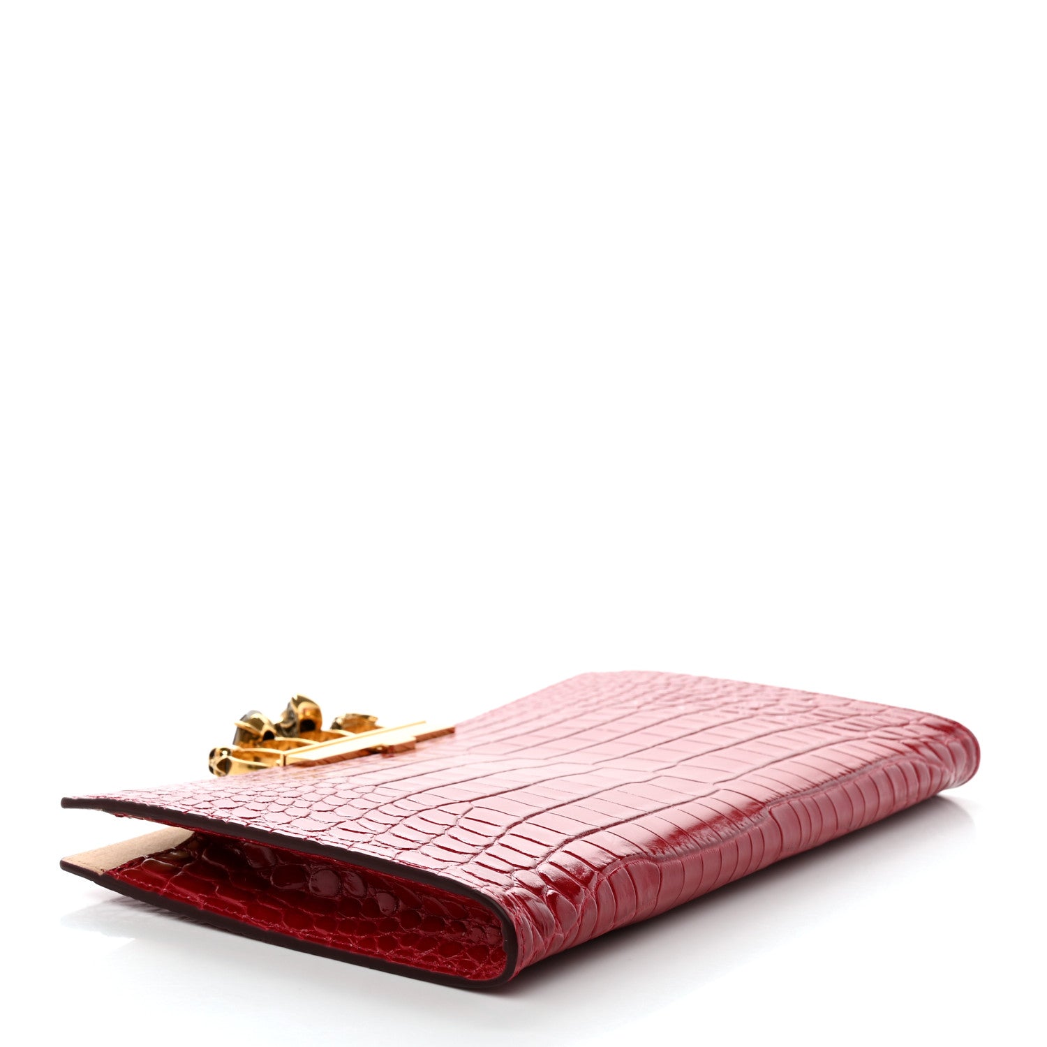 Alexander McQueen Calfskin Crocodile Embossed Knuckle Flat Clutch Red 4 of 9