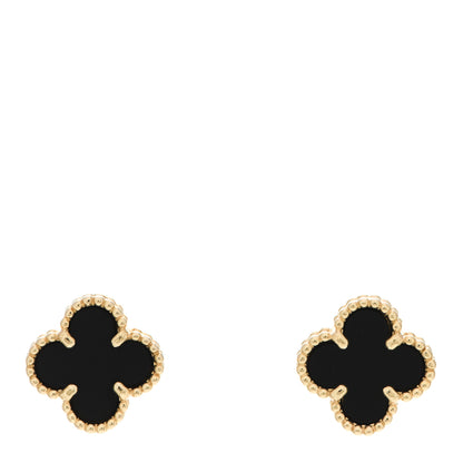 Van Cleef & Arpels 18K Yellow Gold Black Onyx Sweet Alhambra Earrings 1 of 5
