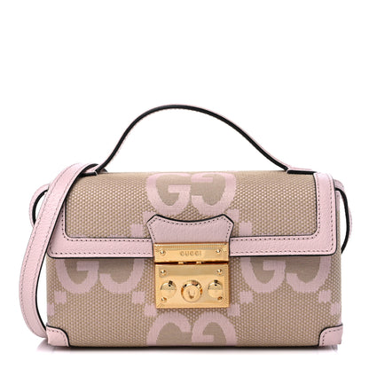 Gucci Monogram Jumbo GG Textured Dollar Calfskin Mini Padlock Top Handle Shoulder Bag Beige Perfect Pink 1 of 10