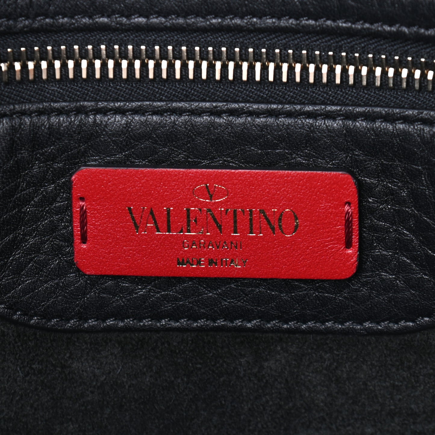 Grained Calfskin Rockstud Shoulder Tote Black
