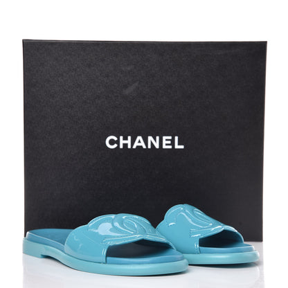 Chanel Patent Calfskin CC Slip On Mules 37.5 Turquoise 9 of 9