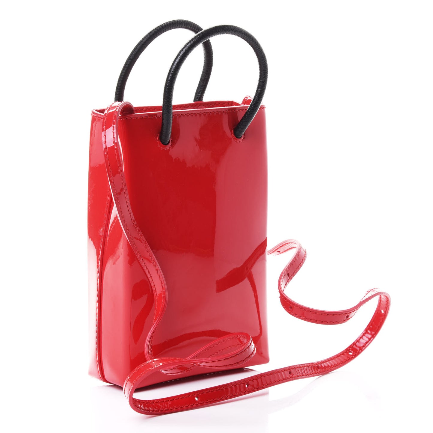 Patent Calfskin Logo Shopping Phone Holder Bag Bright Red