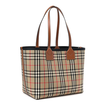 Burberry Cotton Vintage Check Medium London Tote Bag Briar Brown Black 4 of 9