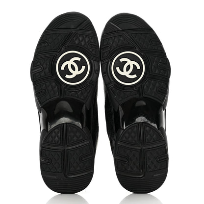 Chanel Mesh Suede Grained Calfskin Womens CC Sneakers 39 Black White 5 of 8