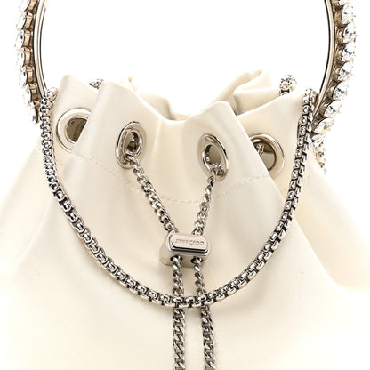 Jimmy Choo Satin Crystal Embellished Bon Bon Bucket Bag White 8 of 12