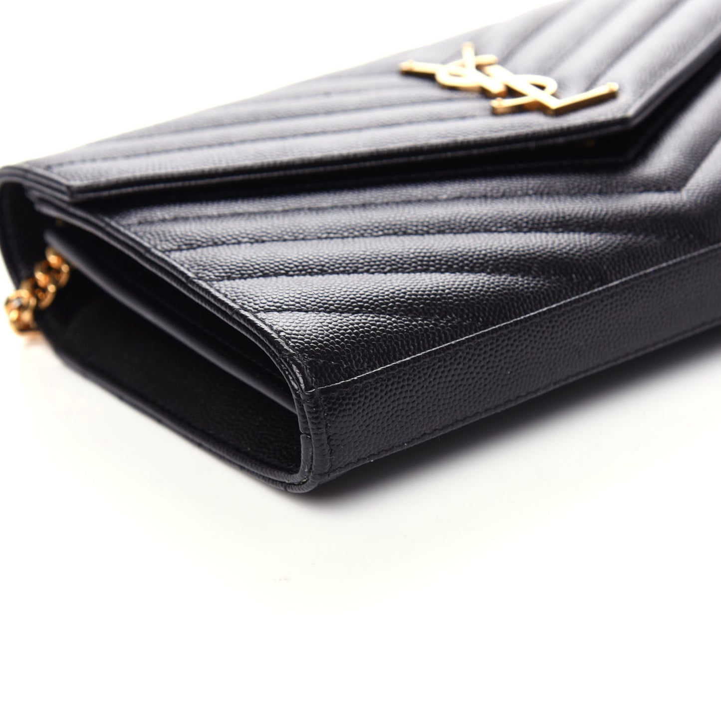 Grain De Poudre Matelasse Chevron Monogram Chain Wallet Black