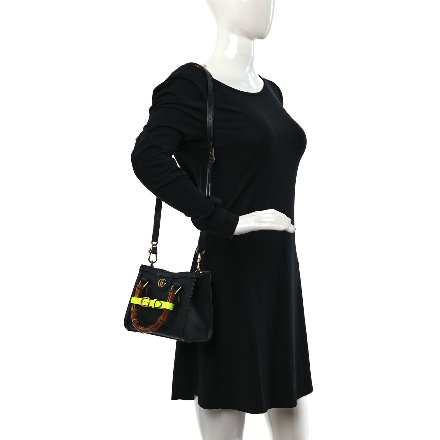 Wonka Grain Calfskin Mini Diana Tote Bag Black Yellow Fluo