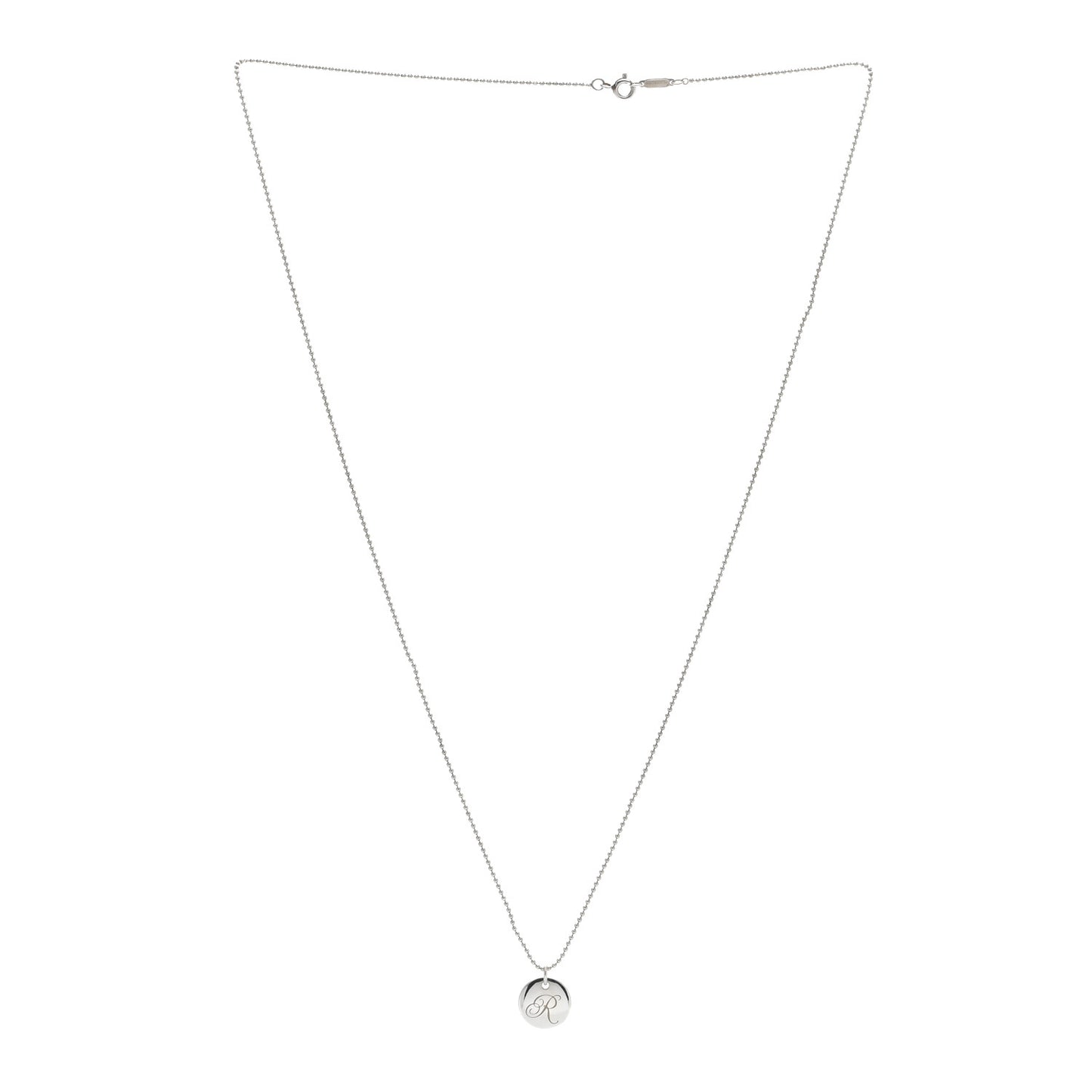 Sterling Silver Letter R Round Pendant Beaded Chain Necklace