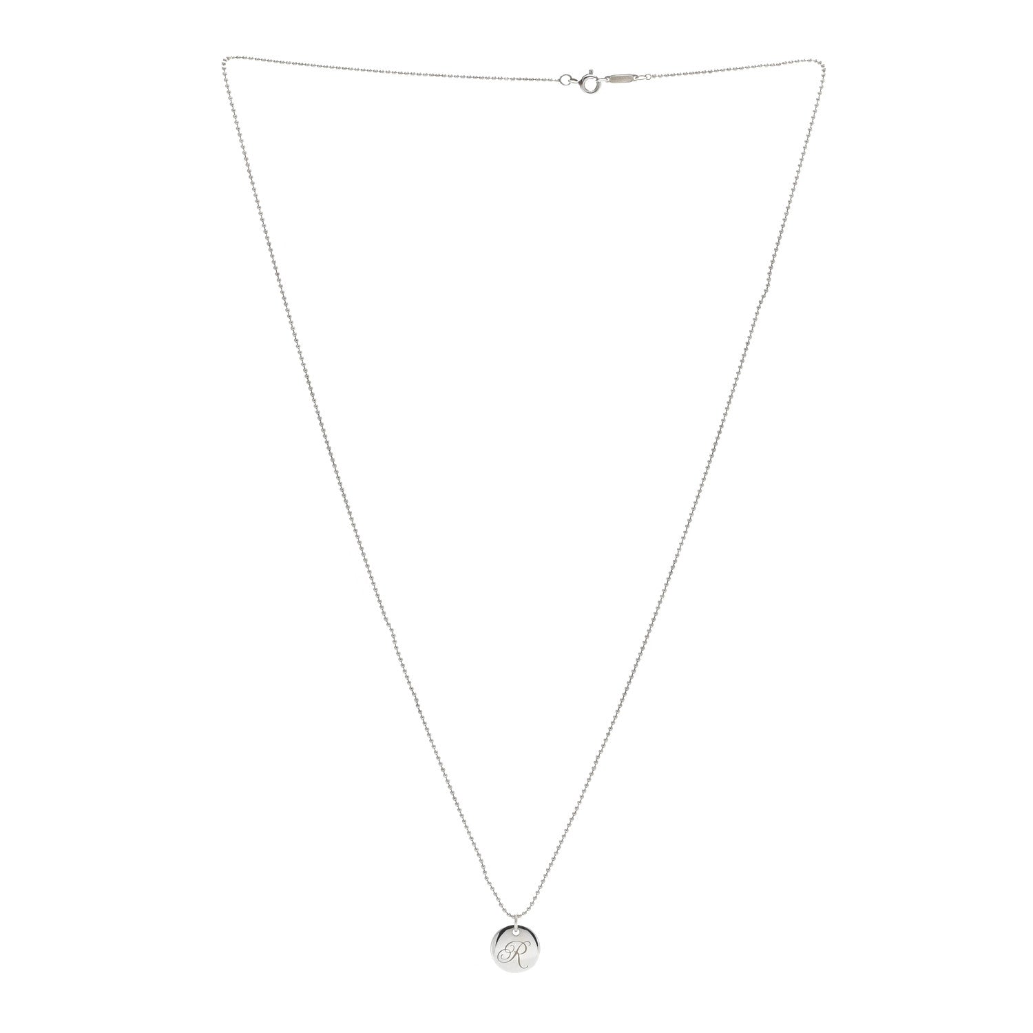 Tiffany Sterling Silver Letter R Round Pendant Beaded Chain Necklace 3 of 6