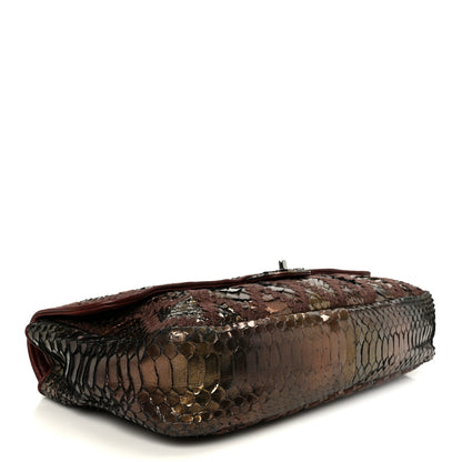 Chanel Metallic Snakeskin Crochet Soft and Chain Maxi Flap Burgundy Multicolor 4 of 11