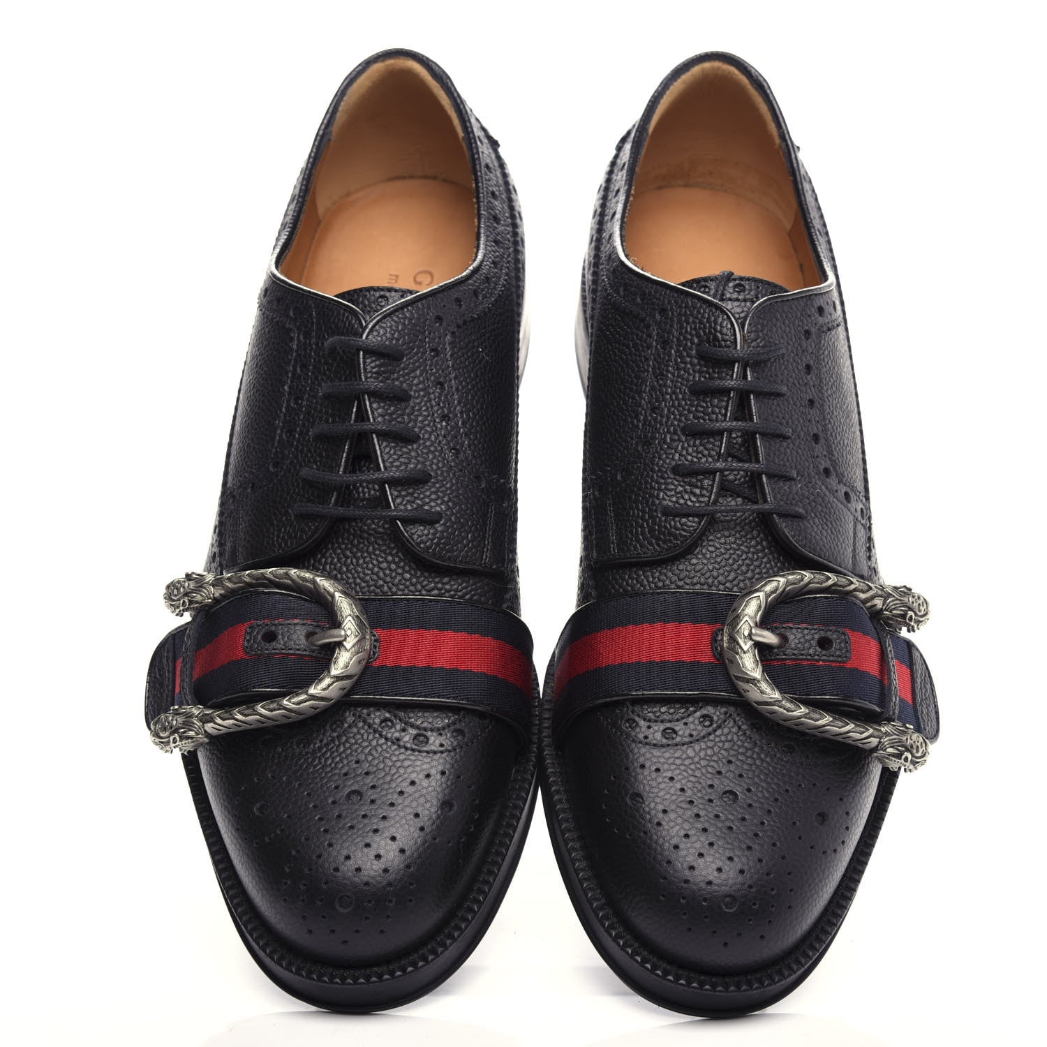 Gucci Calfskin Web Mens Queercore Brogue Derby Loafers 9 Black 5 of 11
