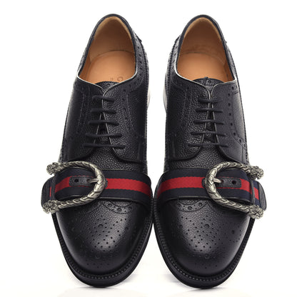 Gucci Calfskin Web Mens Queercore Brogue Derby Loafers 9 Black 5 of 11