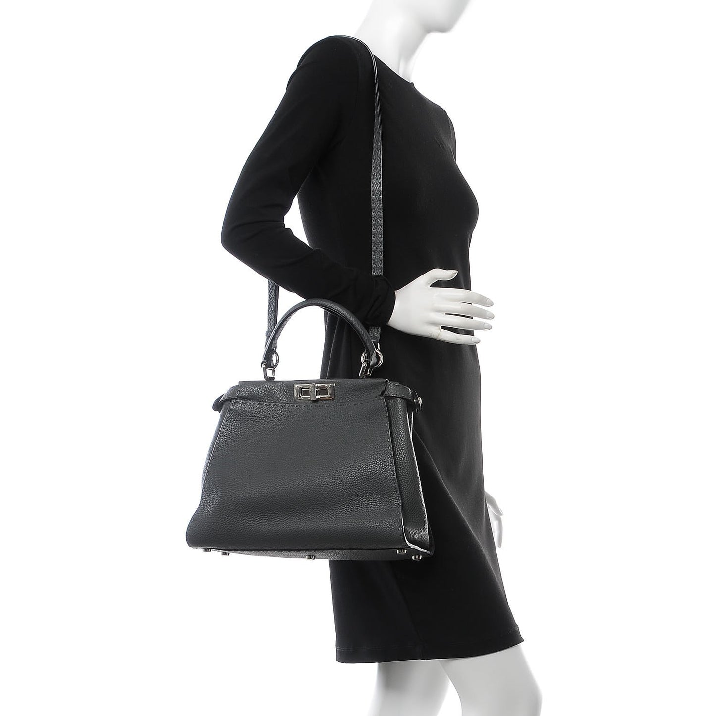 Cuoio Romano Selleria Bi-Color Medium Peekaboo Iconic Satchel Asfalto Latte