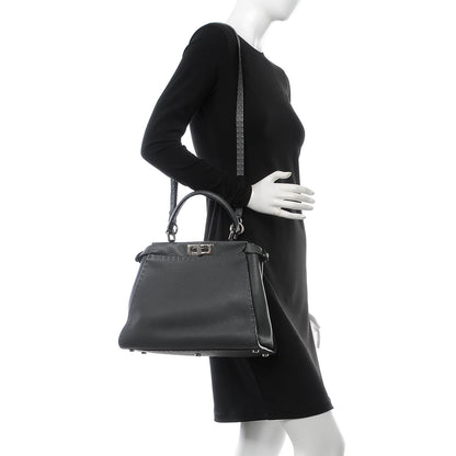 Fendi Cuoio Romano Selleria Bi-Color Medium Peekaboo Iconic Satchel Asfalto Latte 2 of 10