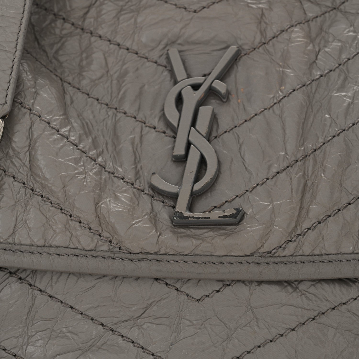 Saint Laurent Crinkled Calfskin Matelasse Monogram Medium Niki Chain Satchel Fog 13 of 13