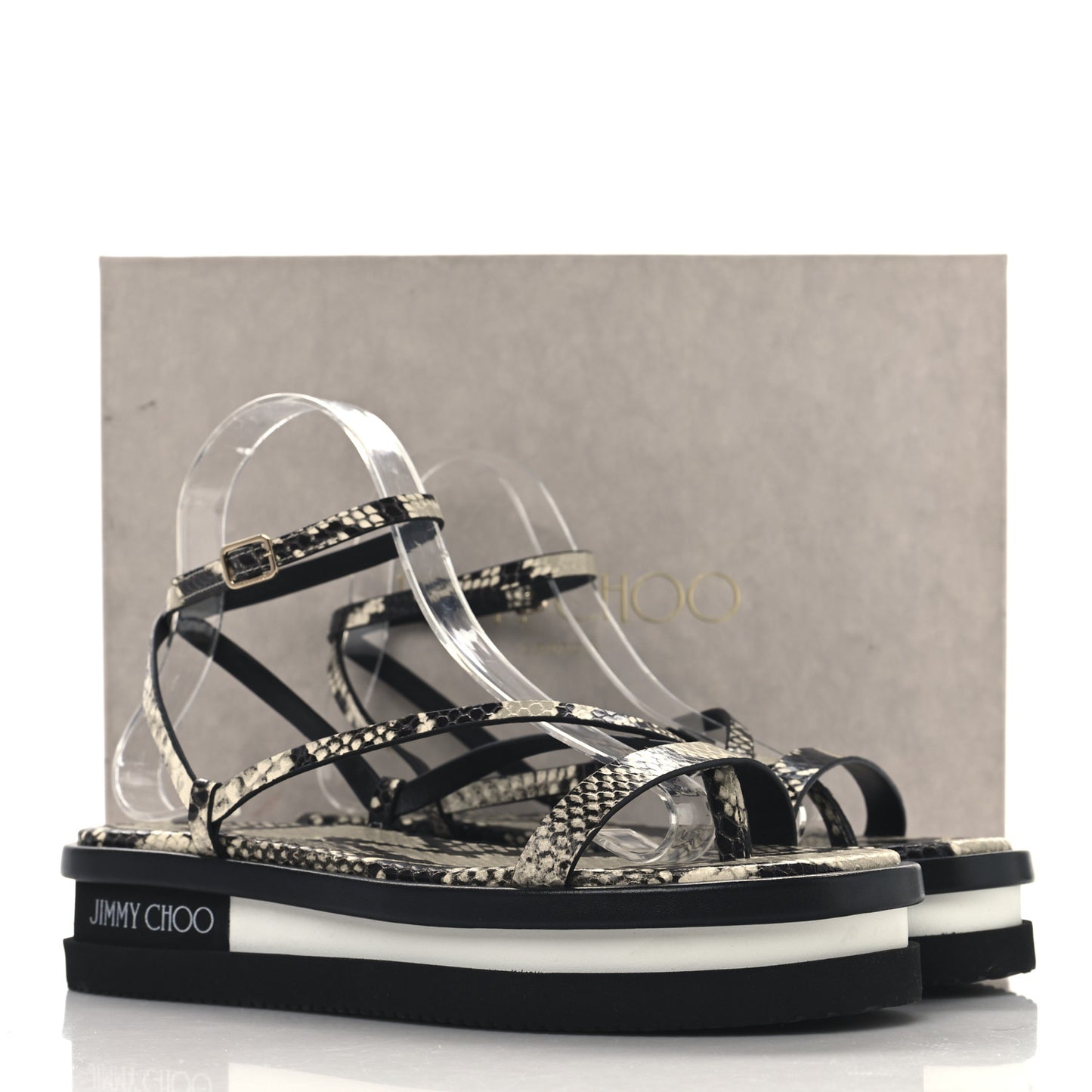 Snake Embossed Pine Platform Sandals 38 Roccia