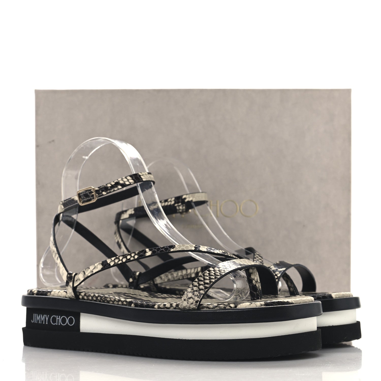 Jimmy Choo Snake Embossed Pine Platform Sandals 38 Roccia 9 of 9