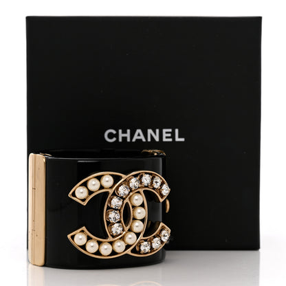 Chanel Resin Crystal Pearl CC Cuff Black 8 of 8