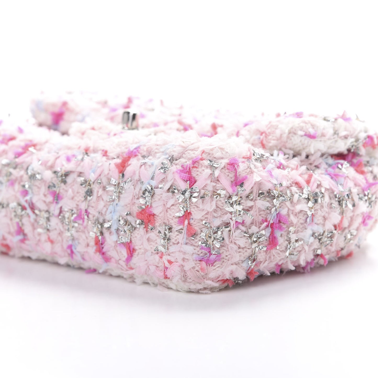 Tweed Quilted Mini Rectangular Flap Light Pink Silver Blue