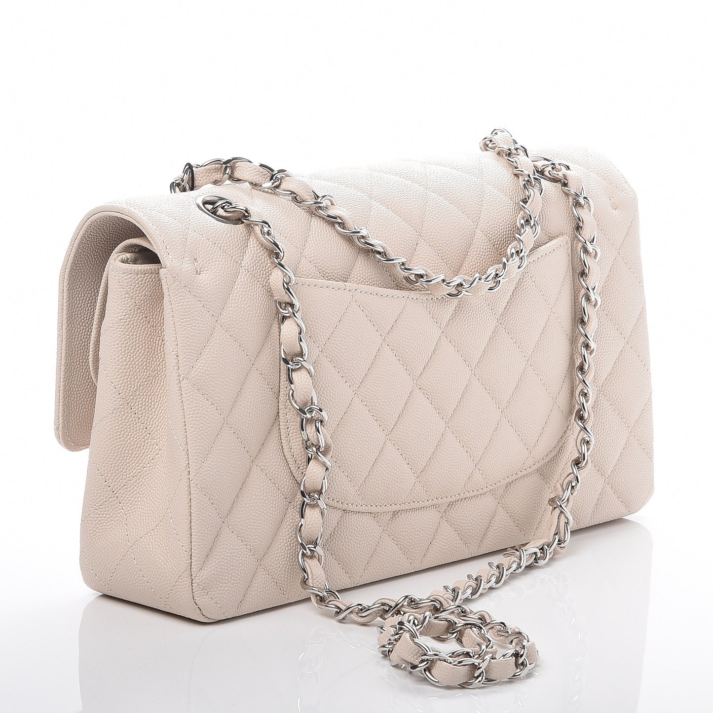 Caviar Quilted Medium Double Flap Light Beige
