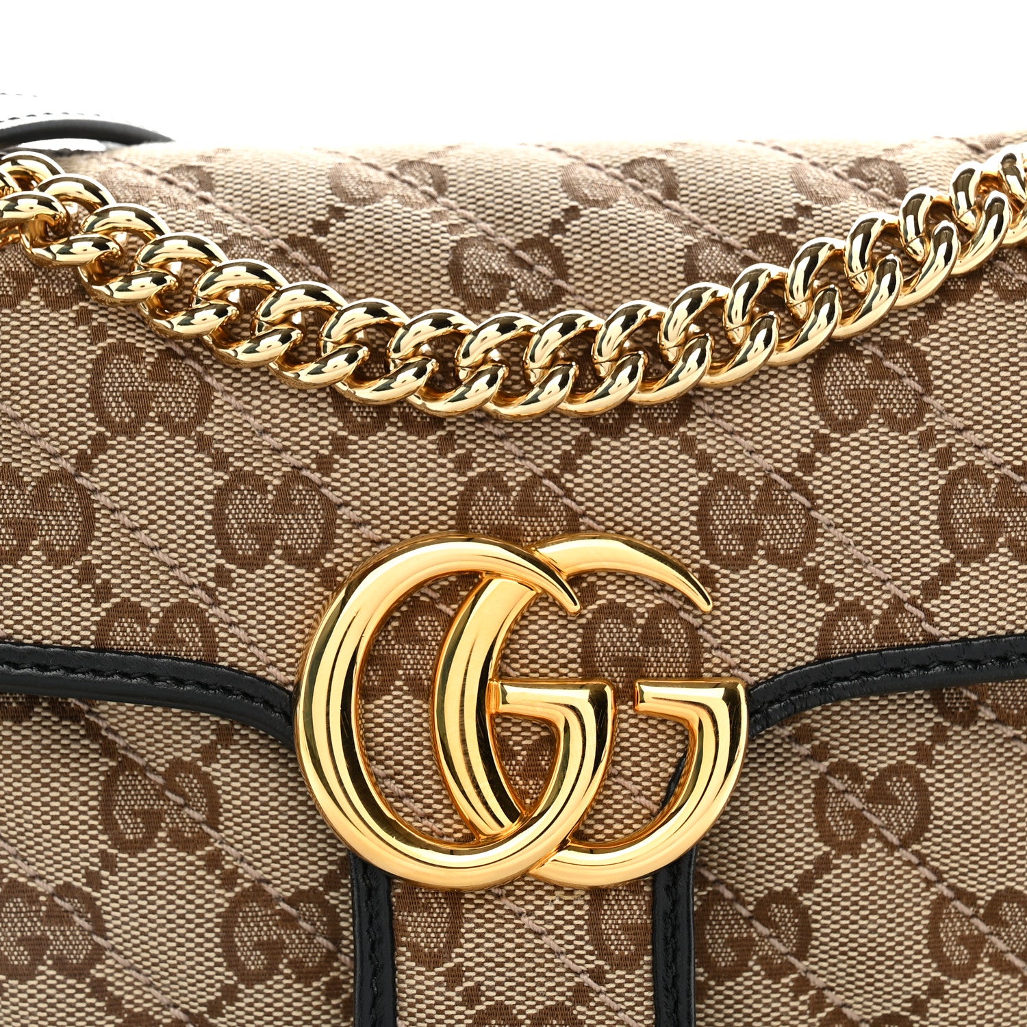 Gucci Monogram Matelasse Diagonal Mini GG Marmont Shoulder Bag Beige Black 8 of 10