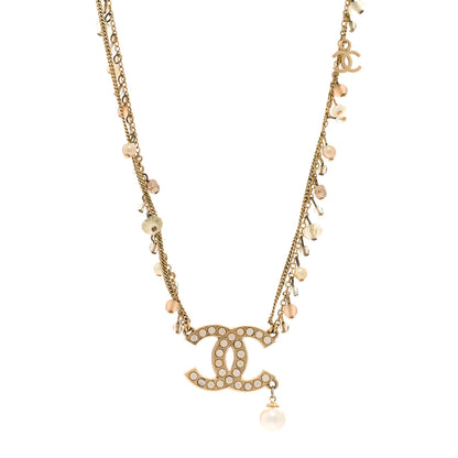 Chanel Pearl Crystal CC Double Chain Necklace Gold 1 of 5