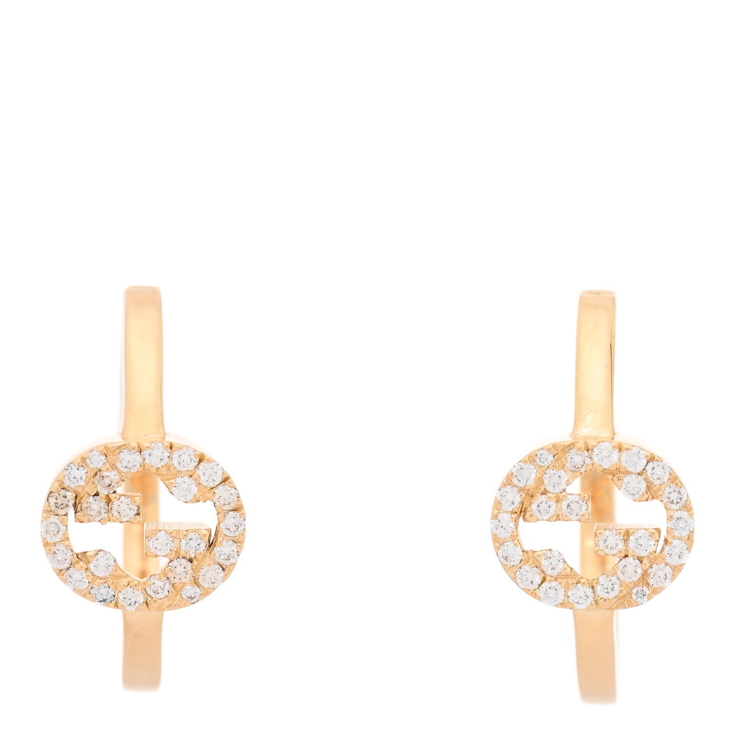 Gucci 18K Yellow Gold Diamond Running G Huggie Earrings 1 of 4