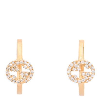 Gucci 18K Yellow Gold Diamond Running G Huggie Earrings 1 of 4