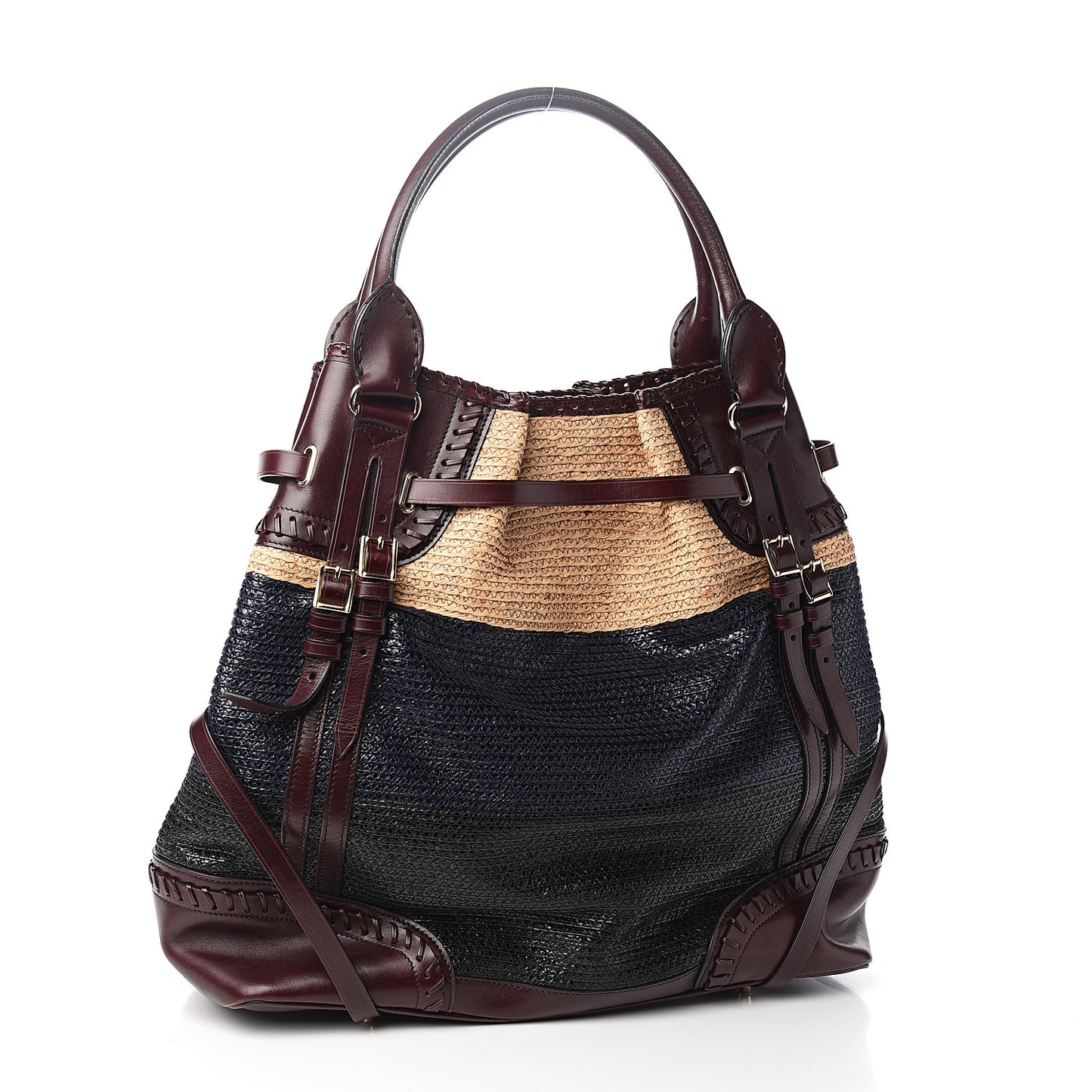 Raffia Whipstitch Bag Brown Black