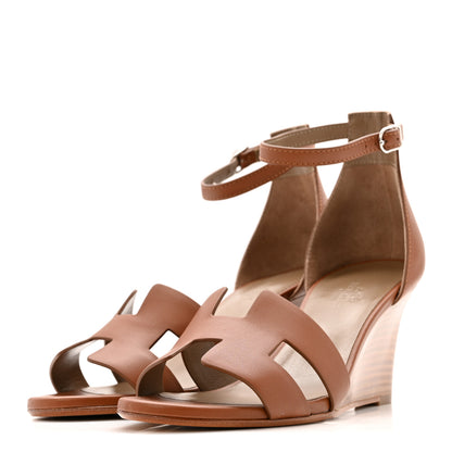 Hermes Calfskin Legend Wedge Sandals 37.5 Gold 4 of 11