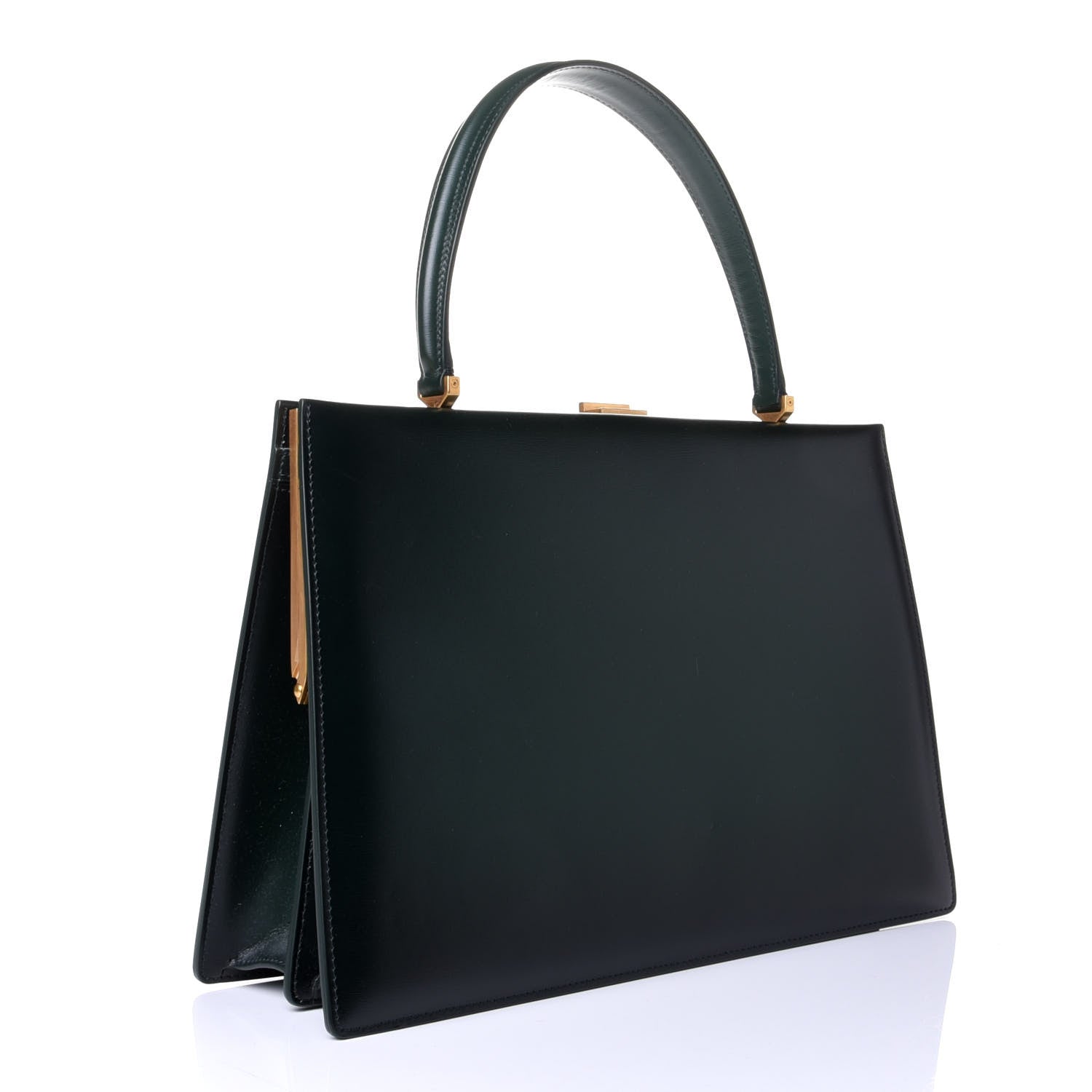 Celine Patina Box Calfskin Medium Clasp Bag Dark Green 2 of 5