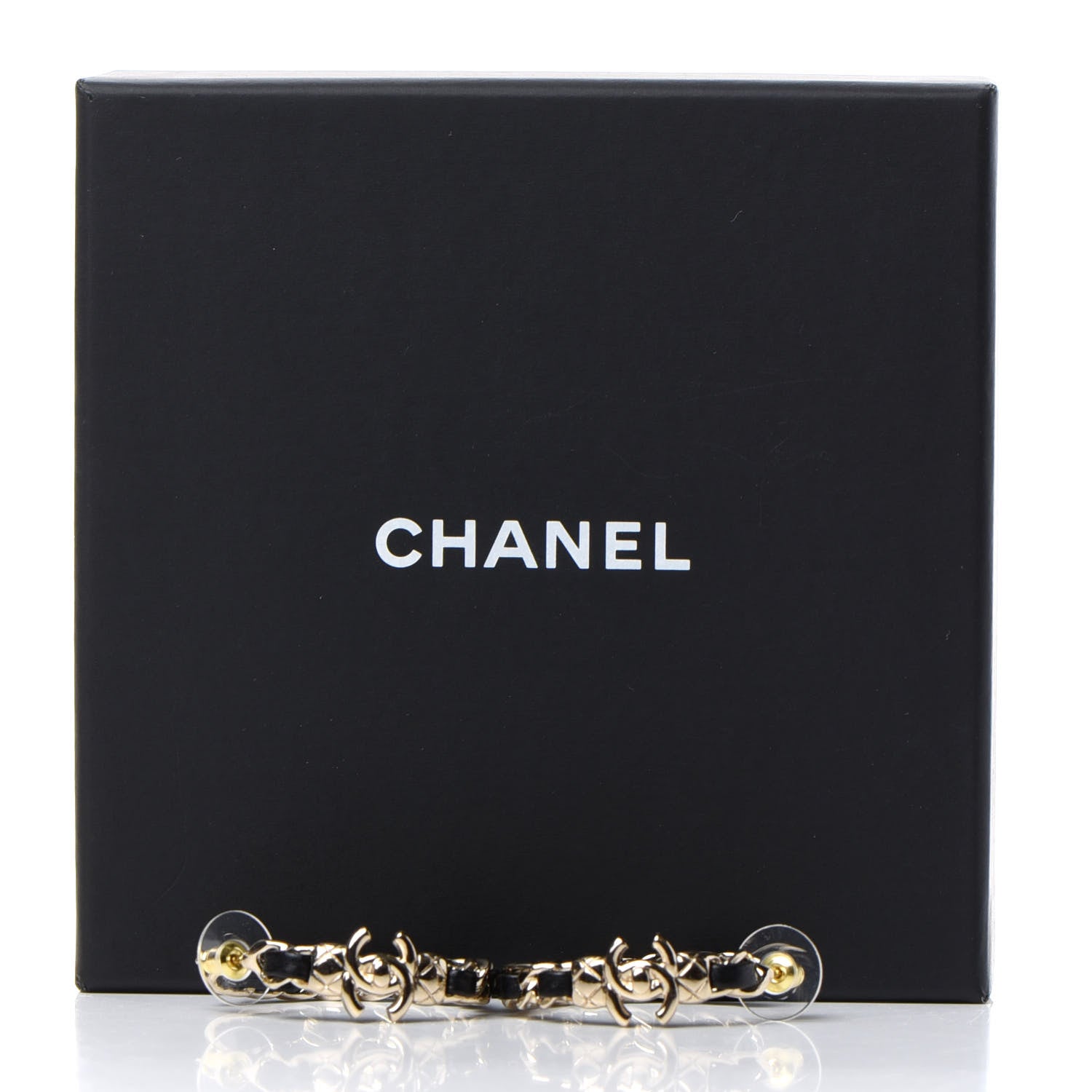 Chanel Lambskin CC Turnlock Chain Hoop Earrings Gold Black 5 of 5