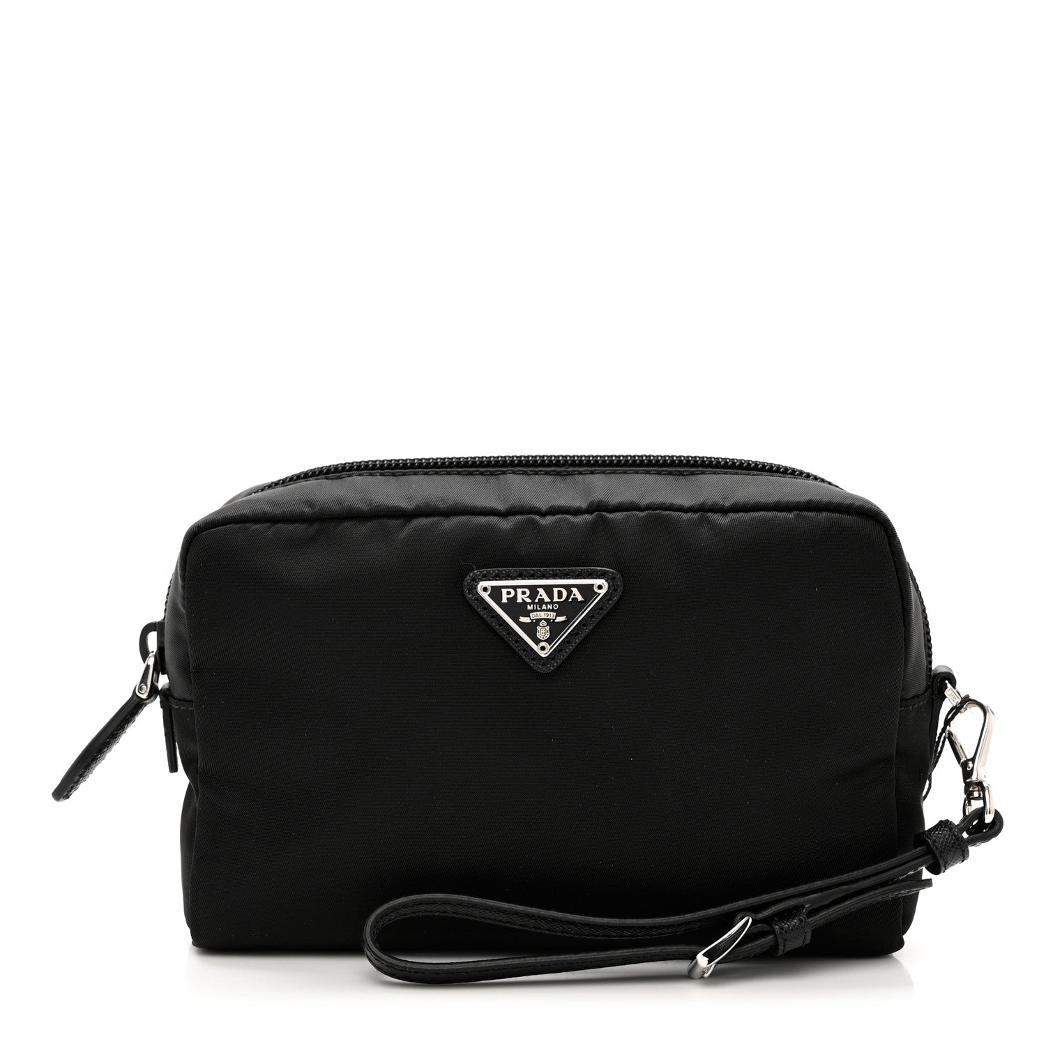 Prada Tessuto Nylon Vela Saffiano Necessaire Wristlet Pouch Black 1 of 6