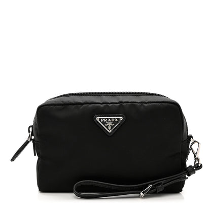 Prada Tessuto Nylon Vela Saffiano Necessaire Wristlet Pouch Black 1 of 6