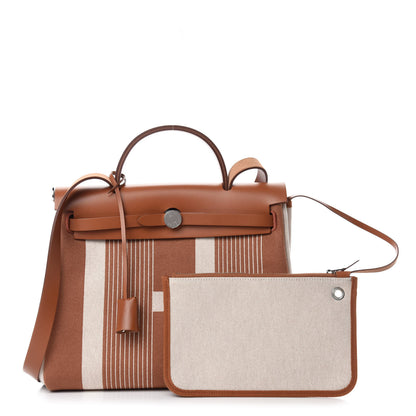 Hermes Vache Hunter Toile H Vibration Herbag Zip Retourne 31 PM Fauve Ecru Beige 1 of 12