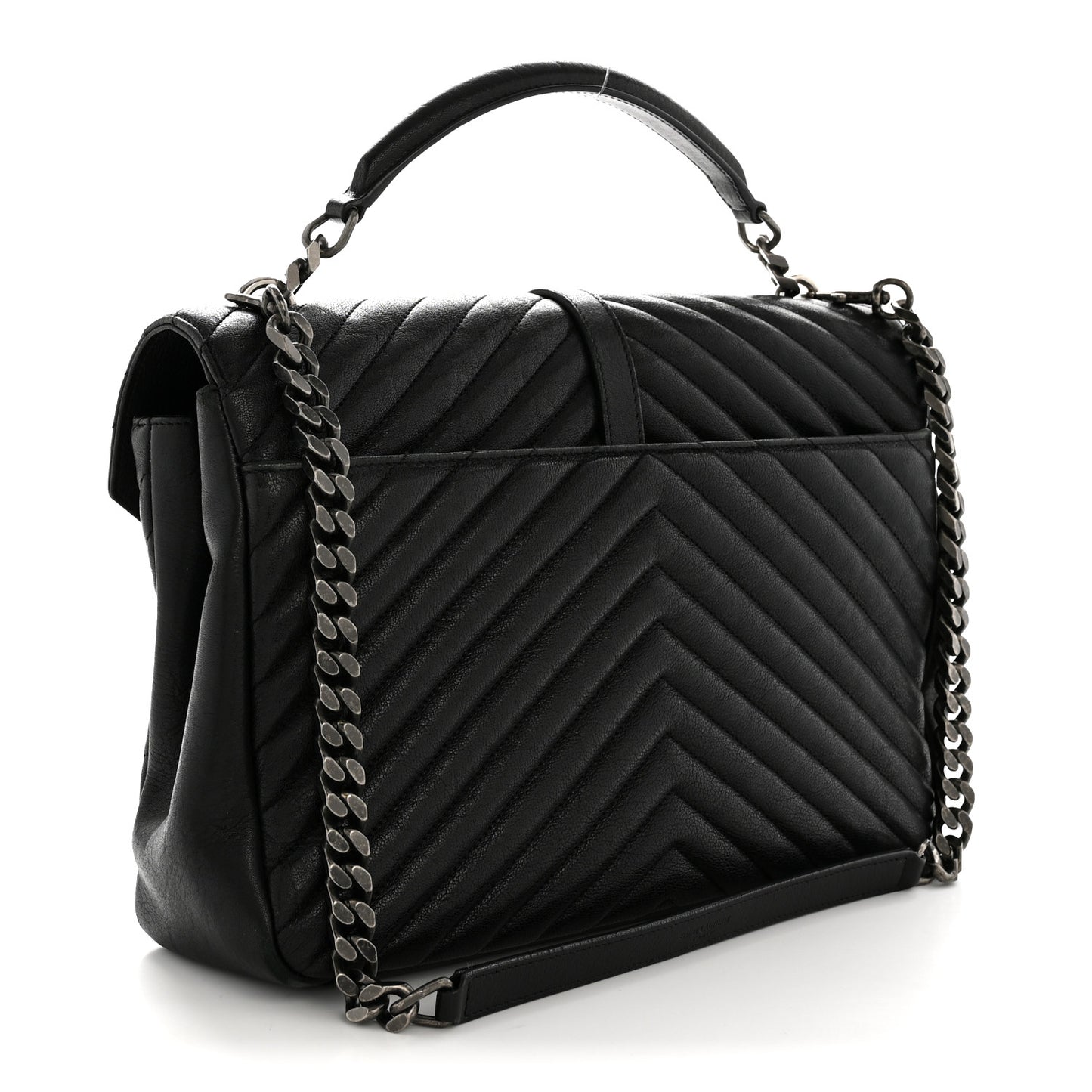 Sheepskin Matelasse Chevron Monogram Large College Satchel Black