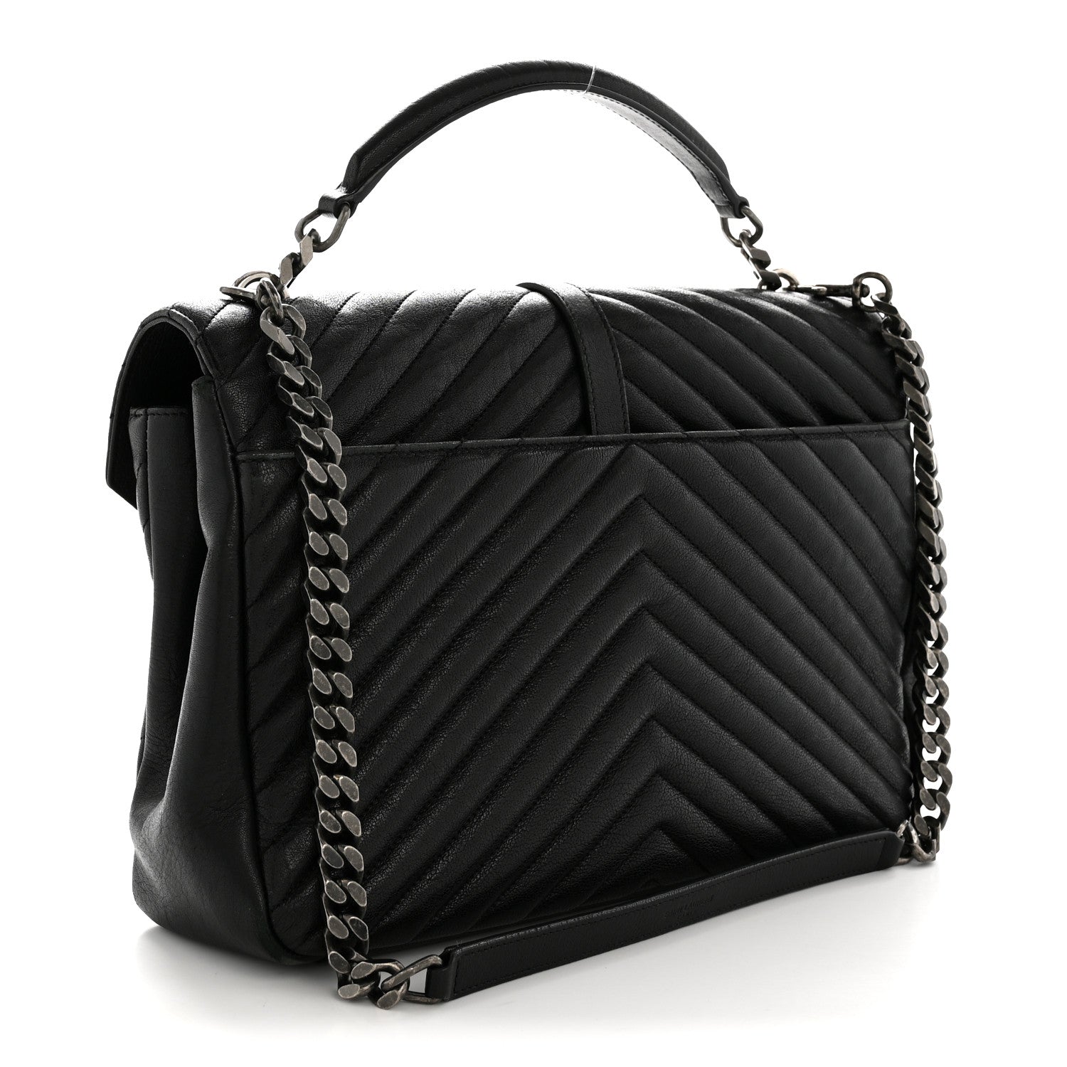 Saint Laurent Sheepskin Matelasse Chevron Monogram Large College Satchel Black 3 of 14