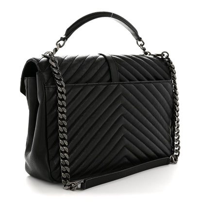 Saint Laurent Sheepskin Matelasse Chevron Monogram Large College Satchel Black 3 of 14