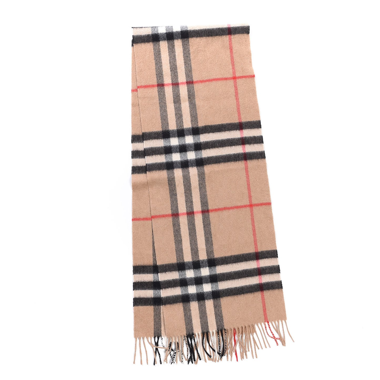 Cashmere Giant Check Fringe Scarf Camel