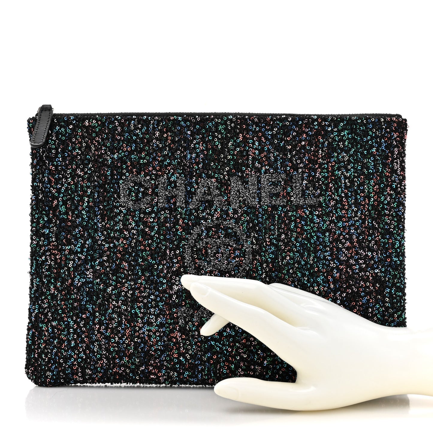Canvas Sequin Medium Deauville Cosmetic Pouch Black